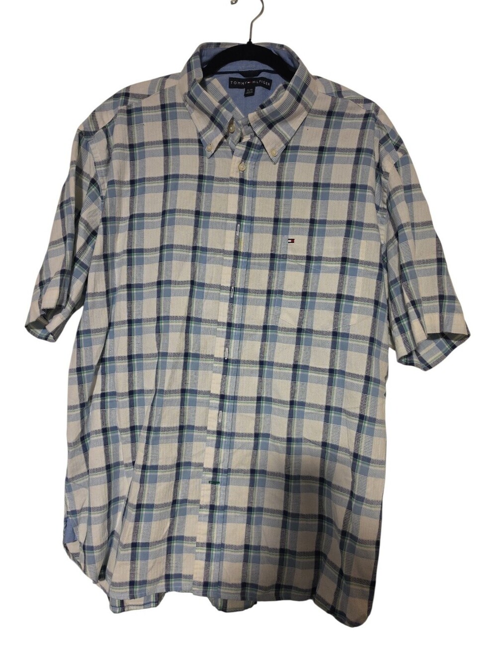 TOMMY HILFIGER Plaid Shirt Crest Logo Short Sleeve Men’s Sz. Xl
